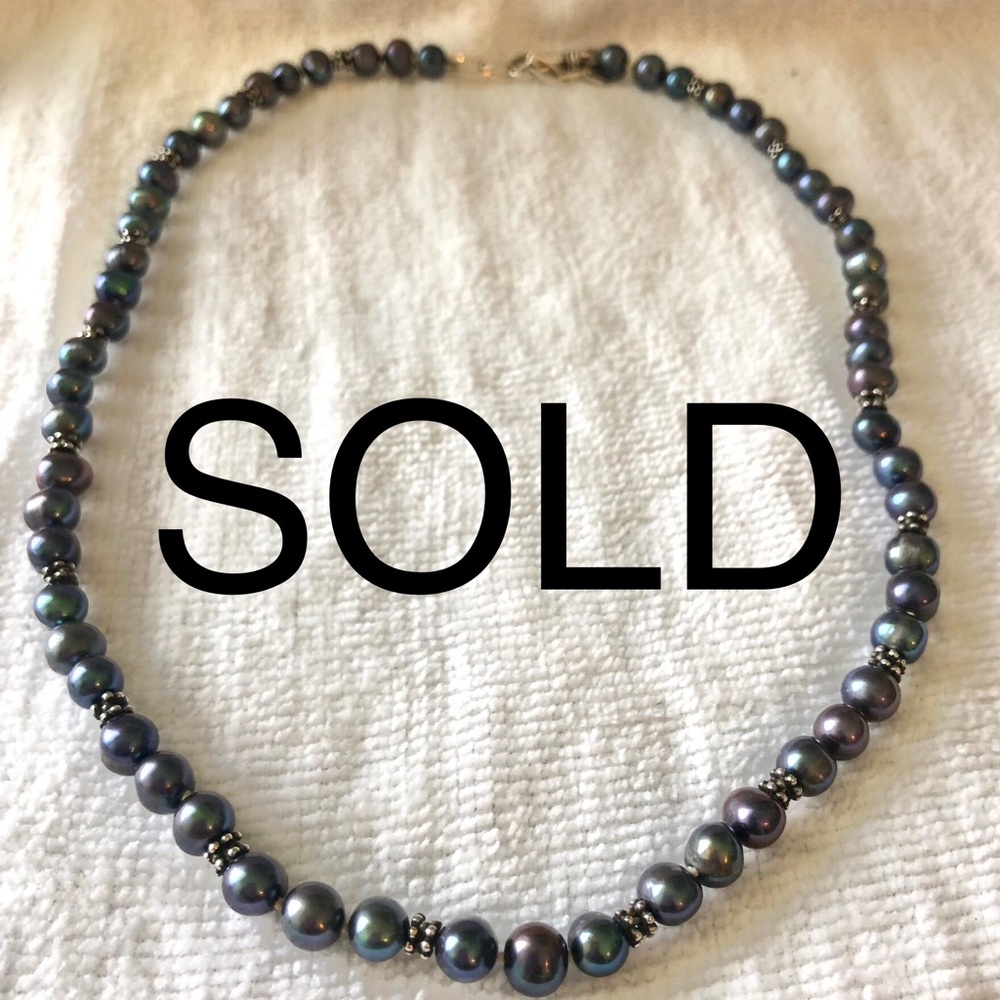 Sterling silver black pearl necklace